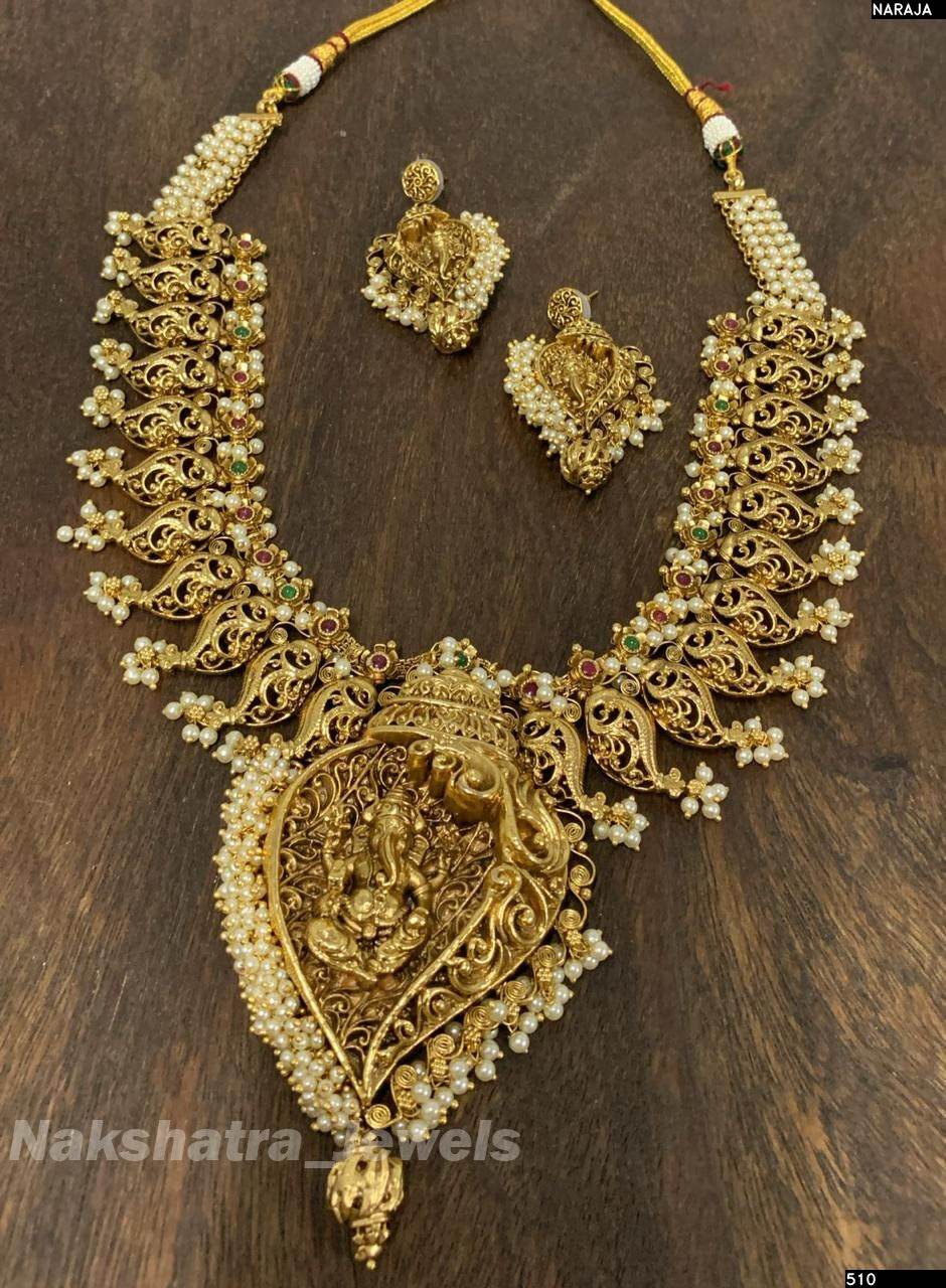 Nagasi Work with Kempu Stones Bridal Ganesha Haram - Nakshatra Jewels
