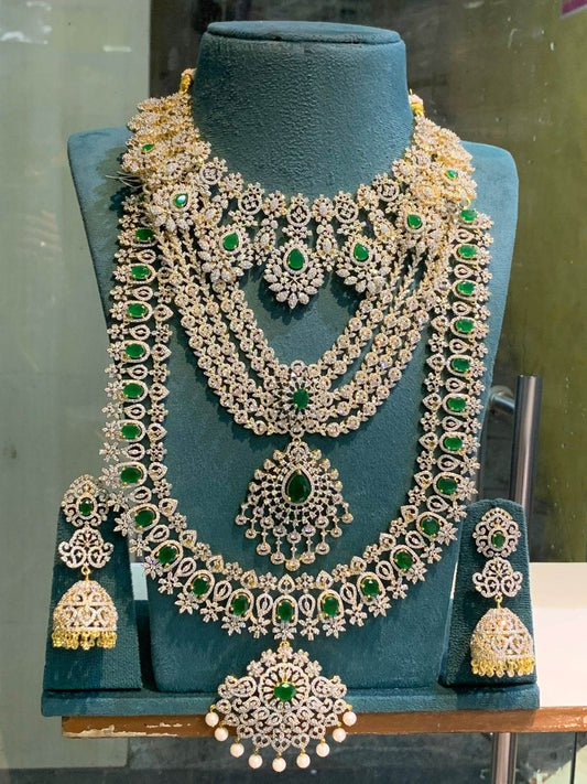 American Diamond Stones Bridal Combo Set - Nakshatra Jewels