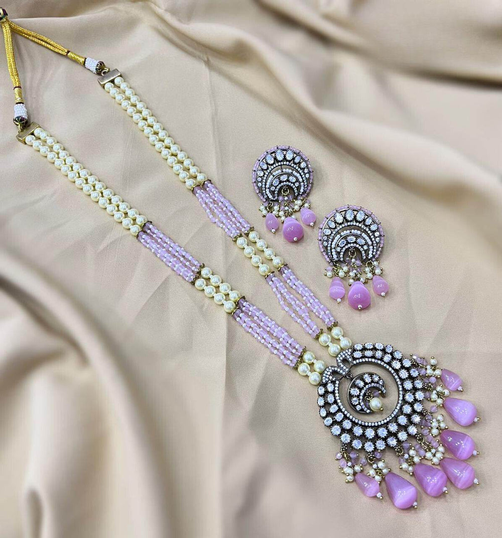 Victorian Polish AD Stones Pendent with Beads Haram - Nakshatra Jewels