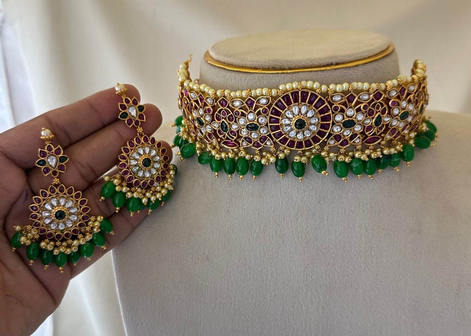 Nagasi Work with Kempu Stones Bridal Necklace - Nakshatra Jewels