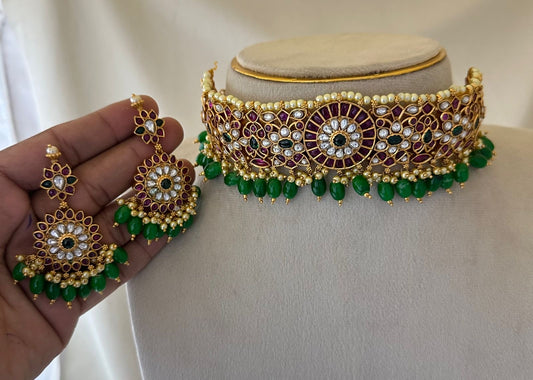 Nagasi Work with Kempu Stones Bridal Necklace