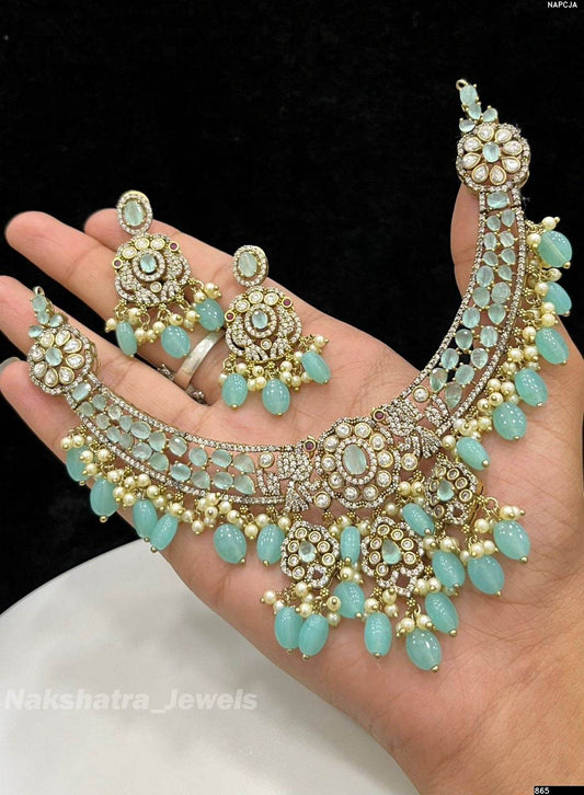 Victorian Polish AD Stones Bridal Necklace - Nakshatra Jewels