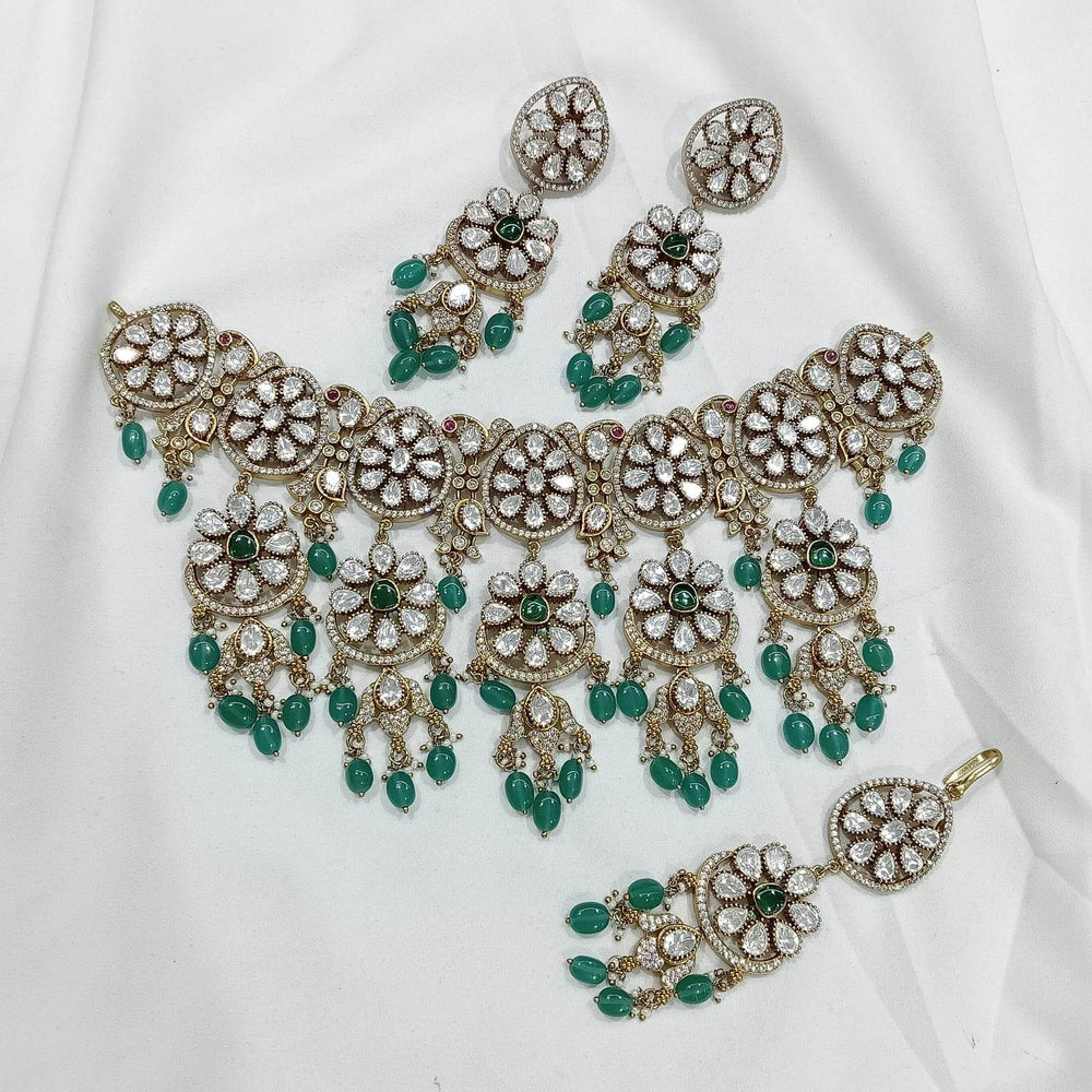 Moissanite Stones Bridal Neck set with Tikka - Nakshatra Jewels