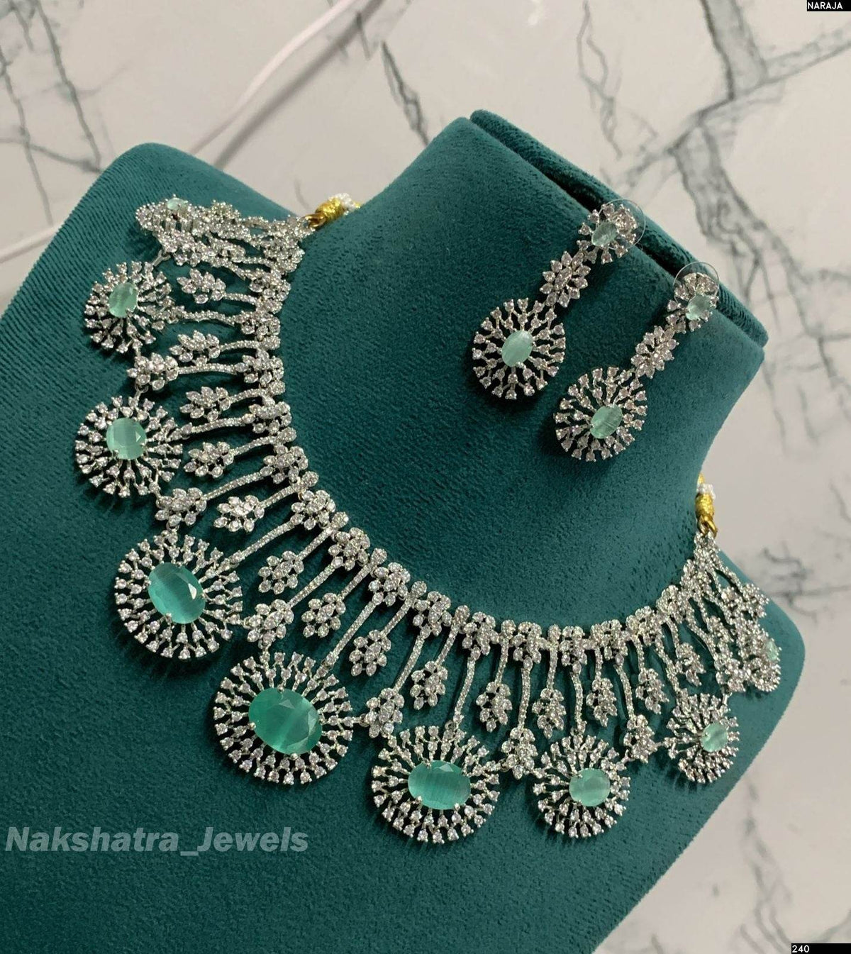 American Diamond Stones Necklace (Silver Polish)
