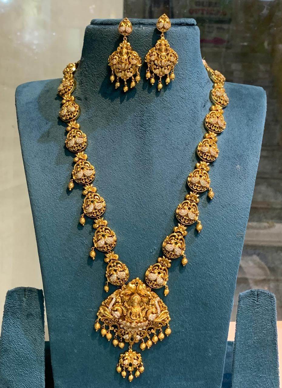 Nakshi Work with AD Stones Bridal Haram (Gold Replica)