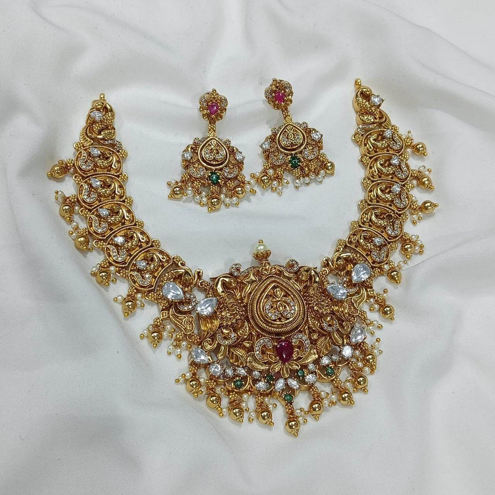 Nakshi Work with AD & Moissanite Stones Bridal Necklace - Nakshatra Jewels