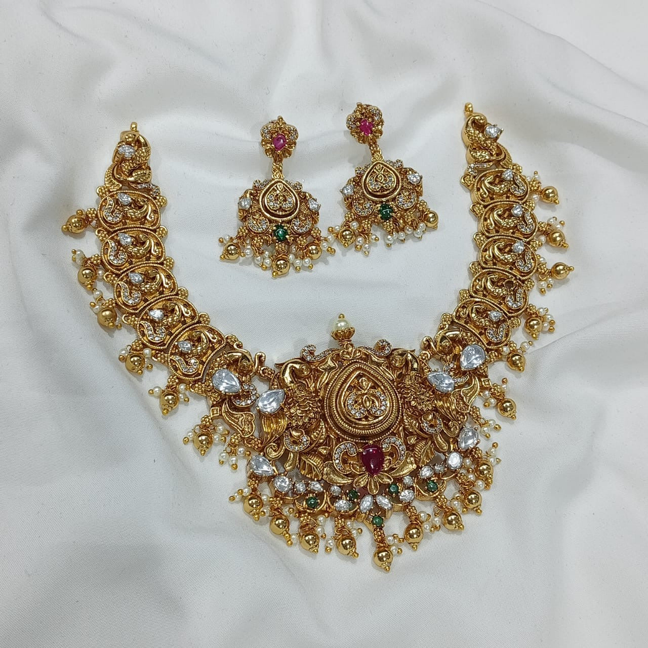 Nakshi Work with AD & Moissanite Stones Bridal Necklace