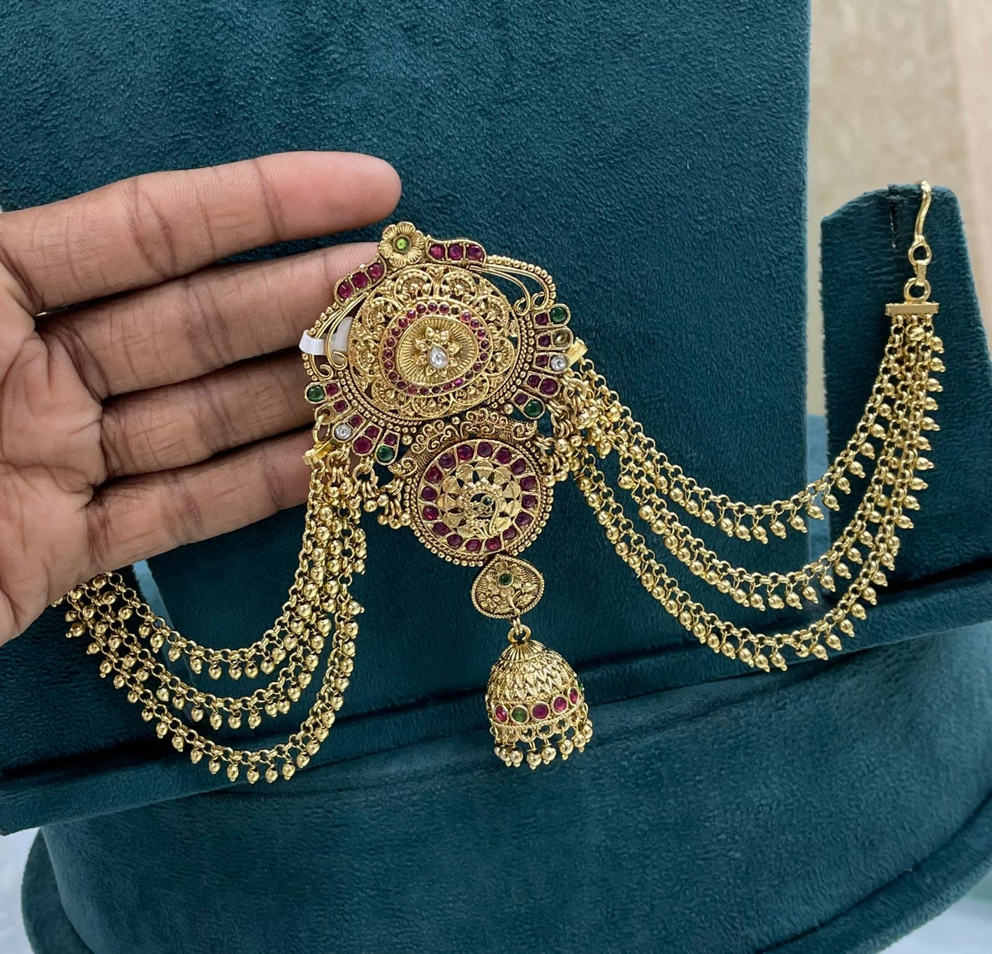 Hair Accessories - (Premium Nakshi work with Kempu Stone)