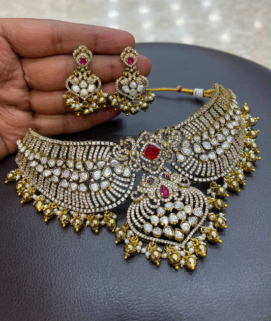 Victorian Polish with AD & Mossianite Stones Bridal Choker