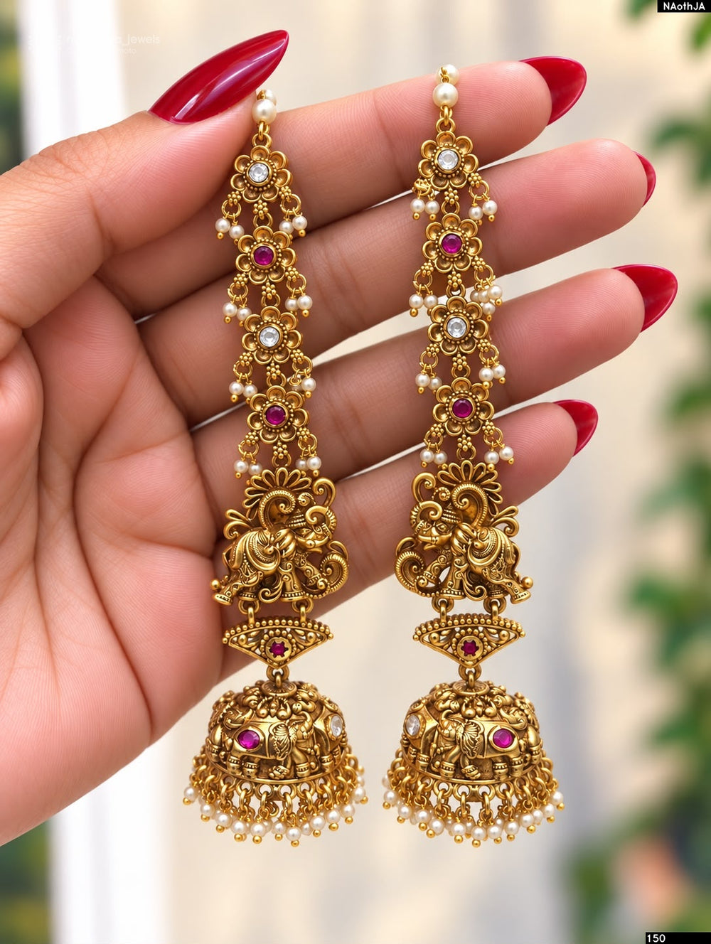Premium Matt with Kempu Stones Earrings