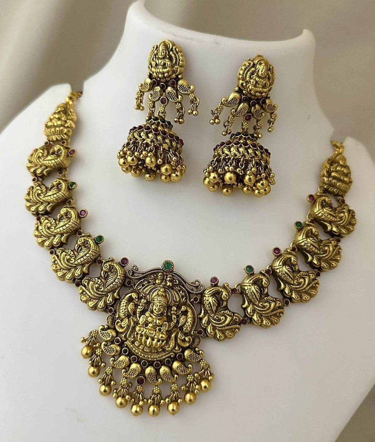 Nagasi Work with Kempu Stones Bridal Necklace