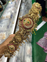 Antique Polish Nakshi Work with Jadau Kundan Stones Bridal Hip Belt (Hand made) - Nakshatra Jewels