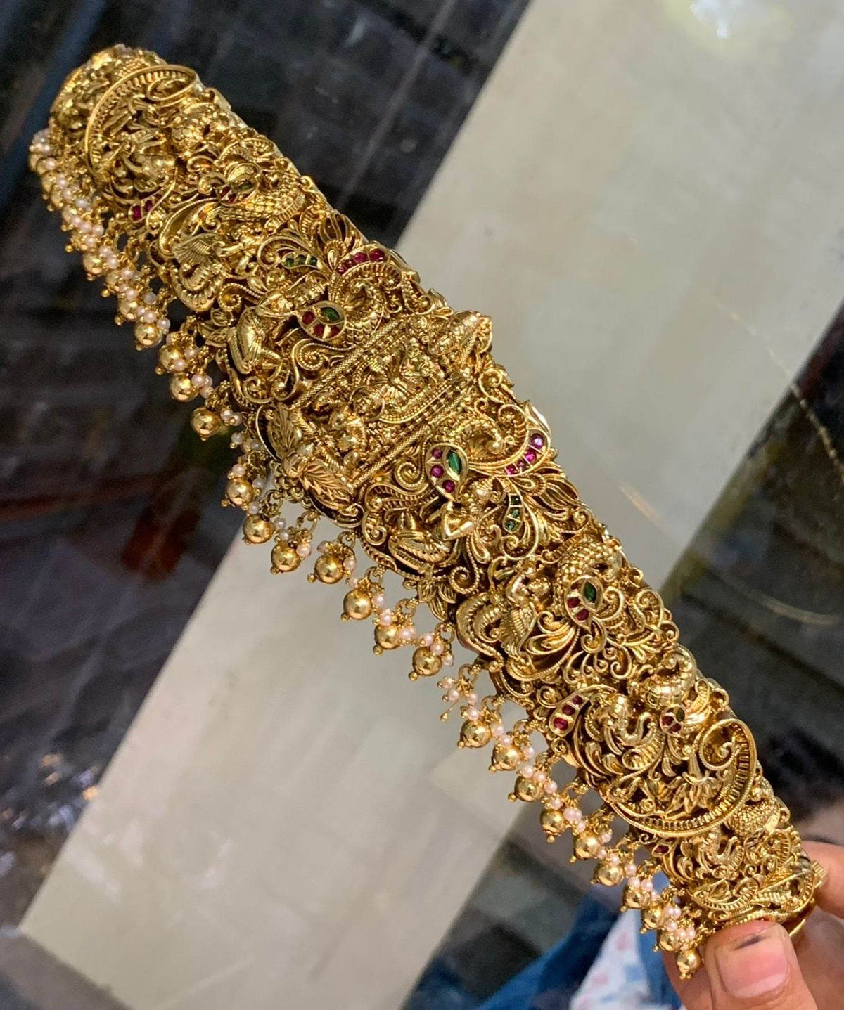 Nakshi Work with Kempu Stones Bridal Hip Belt