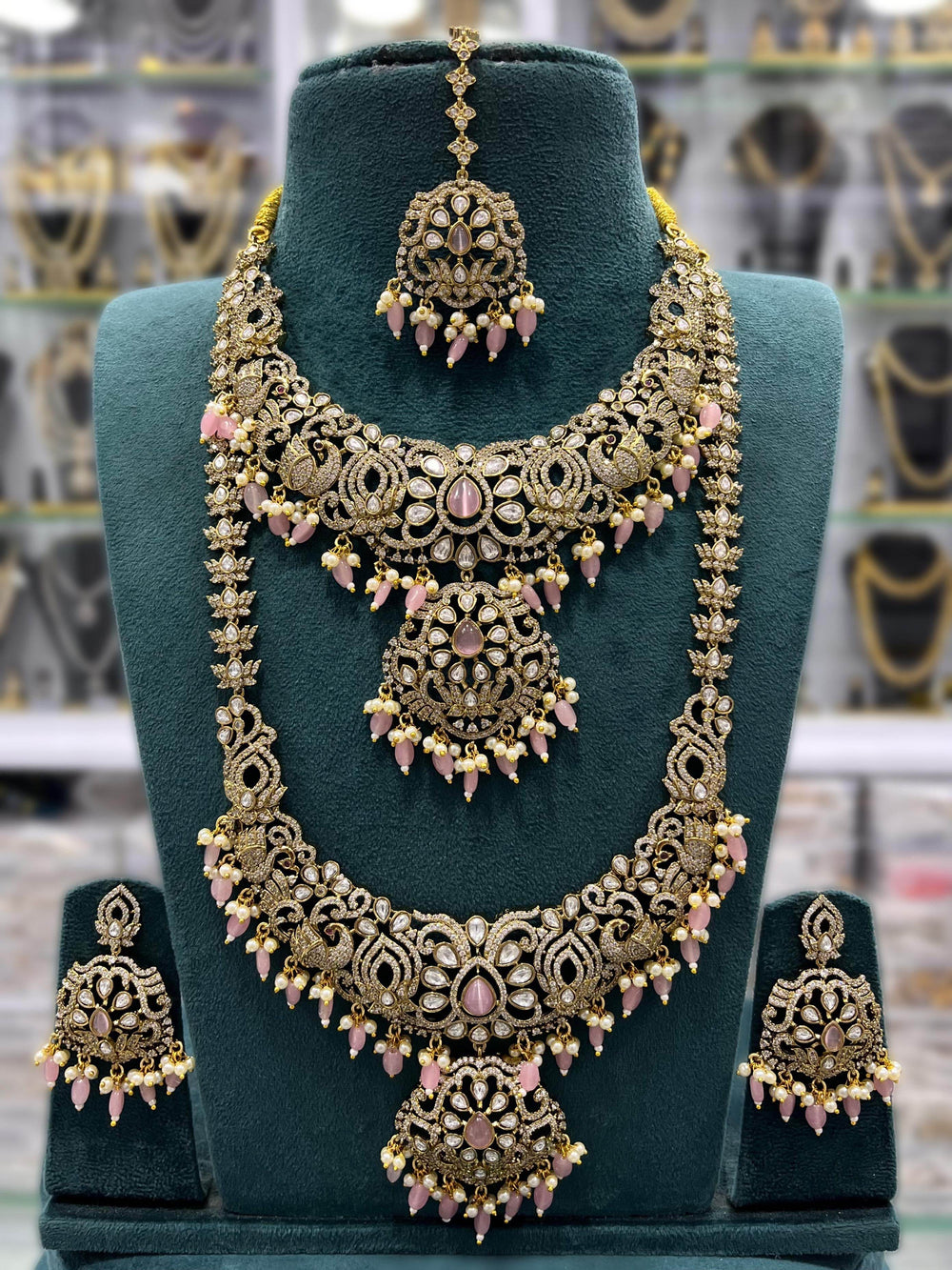 Victorian Polish with AD Stones Bridal Combo - Nakshatra Jewels