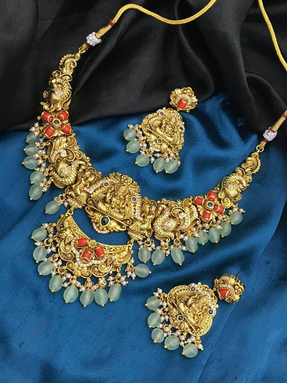 Nakshi Work with AD & Coral Beads Necklace