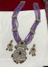 Victorian Polish AD Stones Pendent with Bridal Beads Haram - Nakshatra Jewels