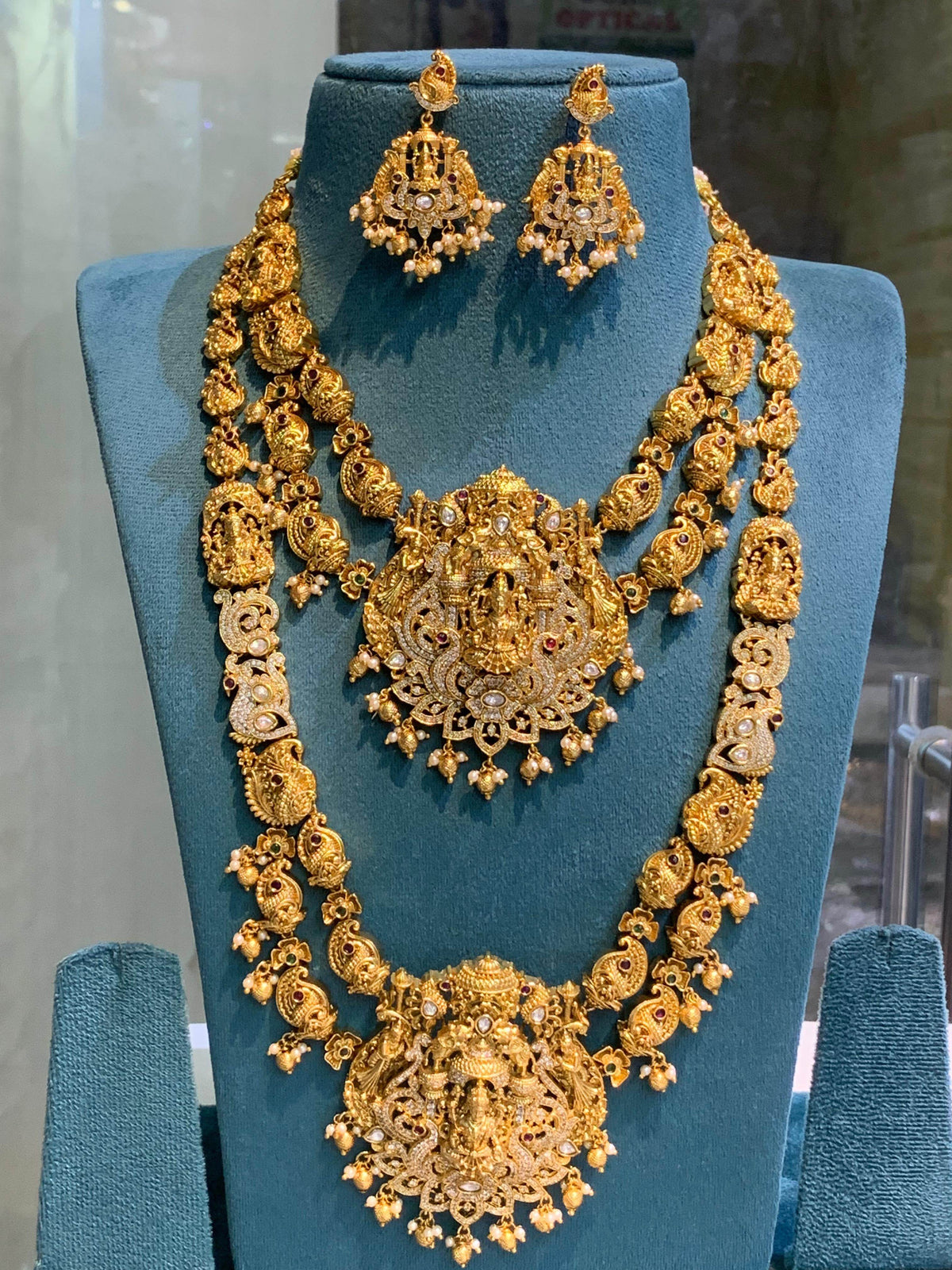 Nakshi Work with AD Stones Bridal Combo Set (Gold Replica)