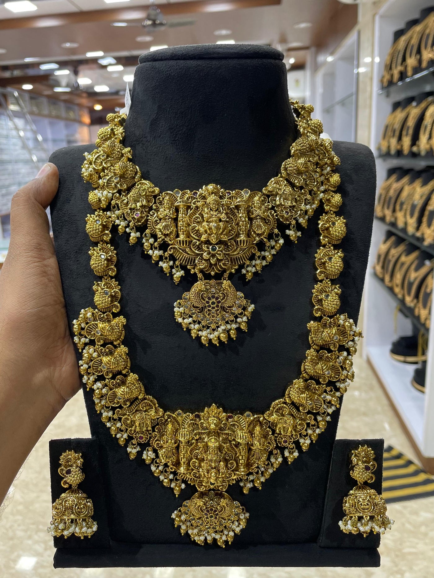 Nakshi work with Kempu Stones Bridal Combo Set