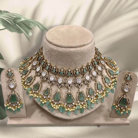 Victorian Polish with AD Stones Bridal Choker - Nakshatra Jewels