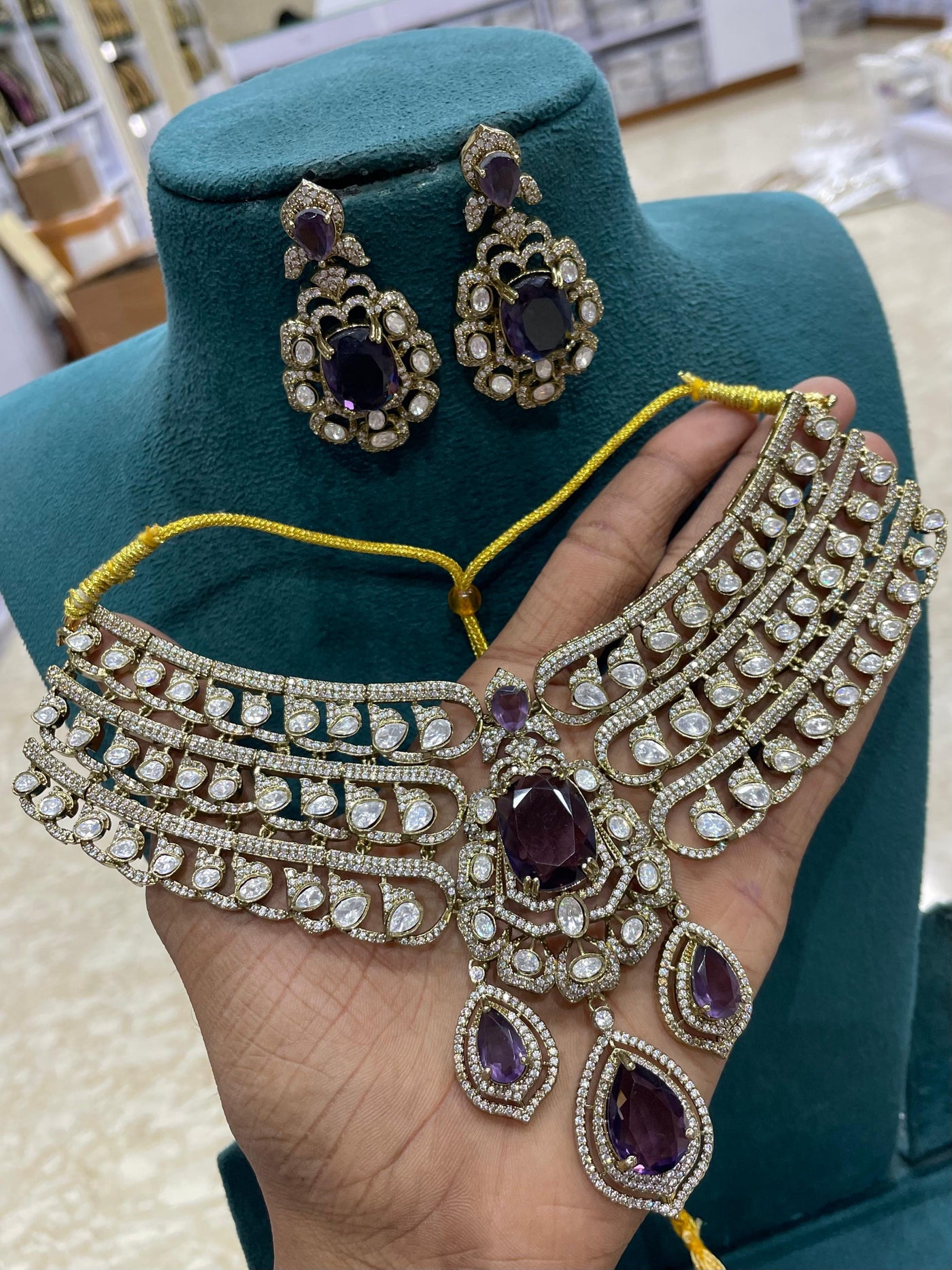Victorian Polish with AD & Mossianite Stones Bridal Choker