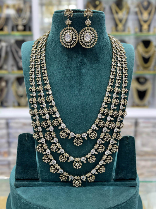 Victorian Polish with AD Stones Bridal Layer Haram - Nakshatra Jewels