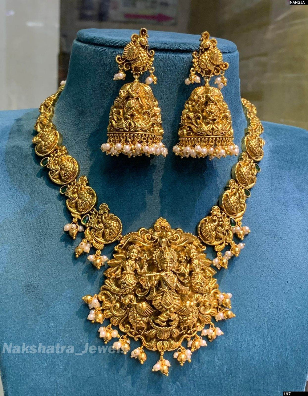 Nagasi Work with Kempu Stones Necklace - Nakshatra Jewels
