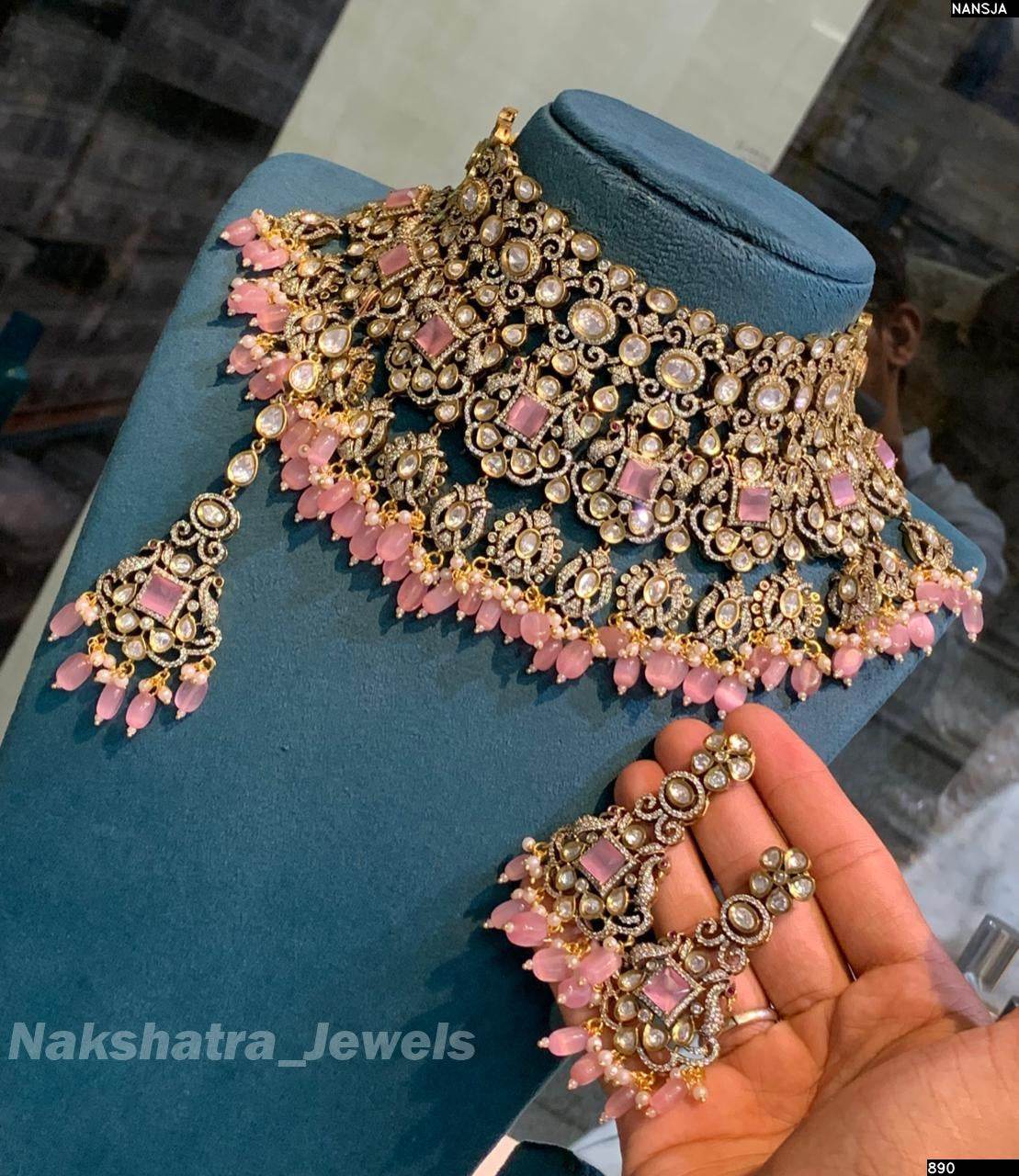 Victorian Polish AD & Moissanite Stones Bridal Choker