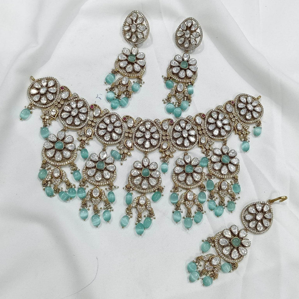 Moissanite Stones Bridal Neck set with Tikka - Nakshatra Jewels
