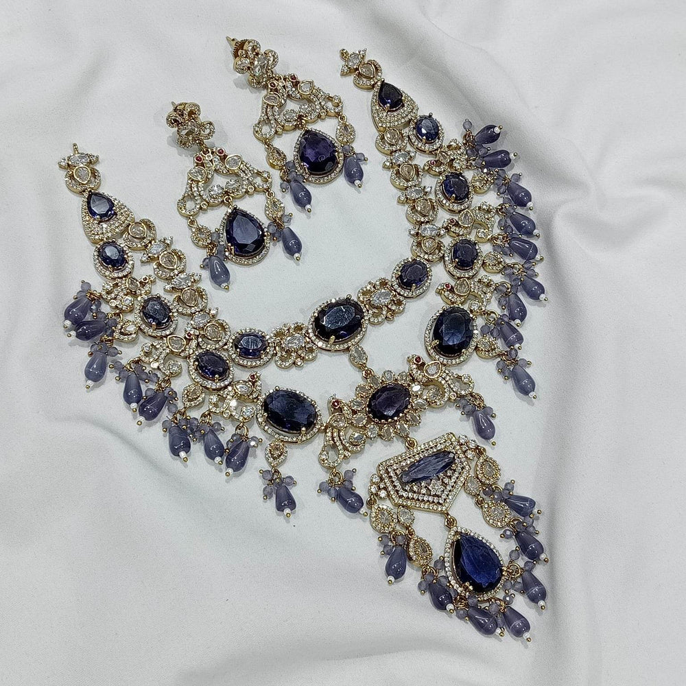 Vicotrian Polish AD Stones Bridal Layer Necklace - Nakshatra Jewels