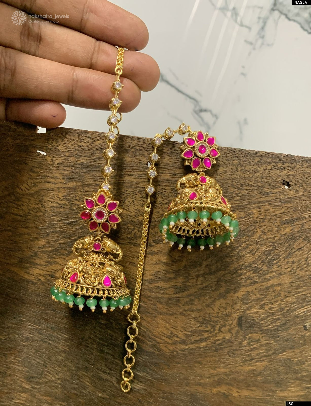 Nakshi Work with Kundan Stones Earrings