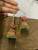 Nakshi Work with Kundan Stones Earrings