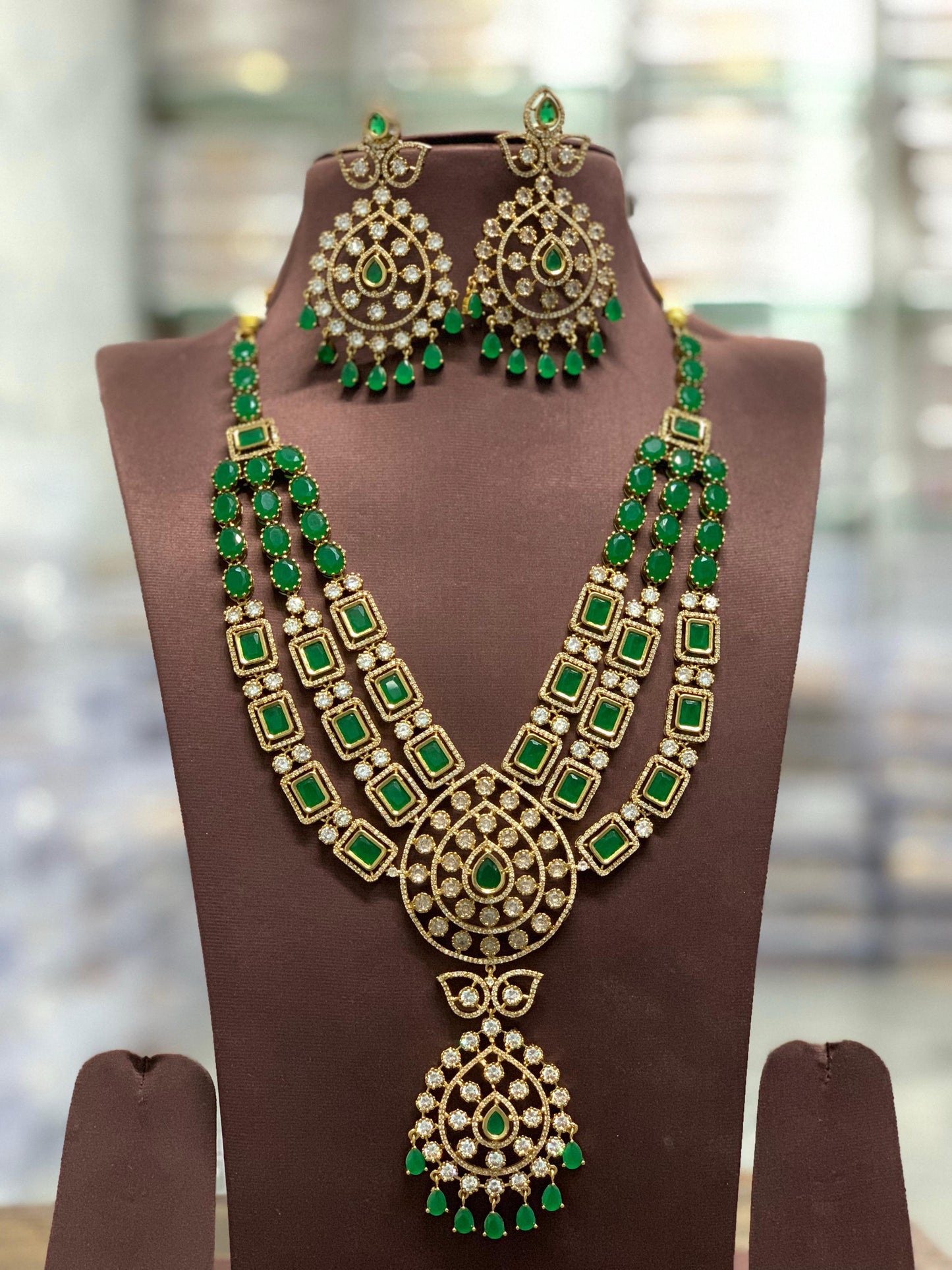 Victorian Polish AD and Mossianite Stones Bridal Layer Haram