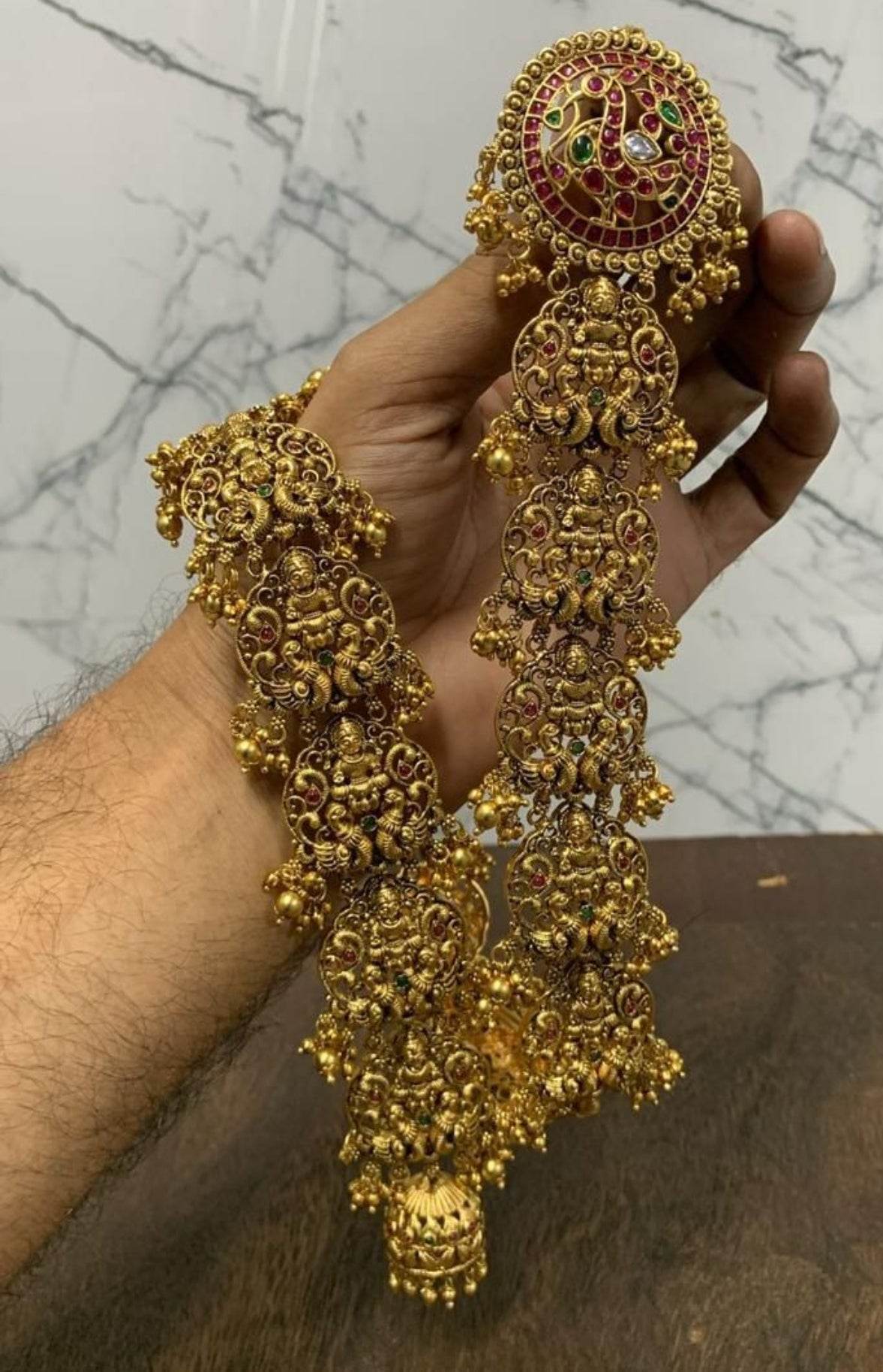 Hair Accessories - (Premium Nakshi work with Kempu Stone) - Nakshatra Jewels