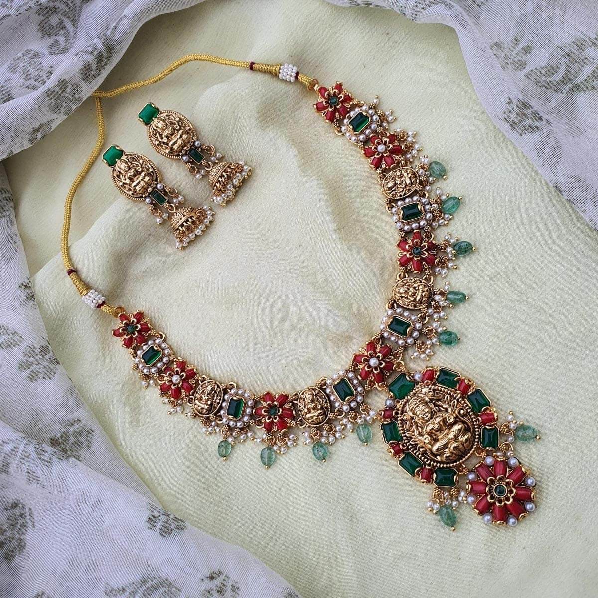 Nakshi Work with Coral Beads Necklace