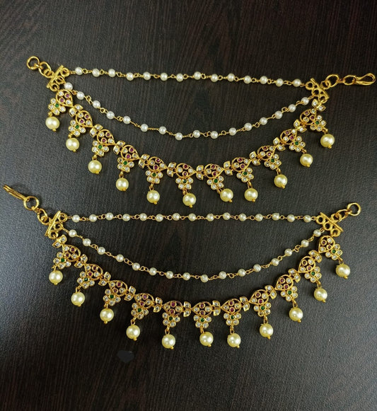 Premium Matt with AD and Kempu Stones Ear Chains