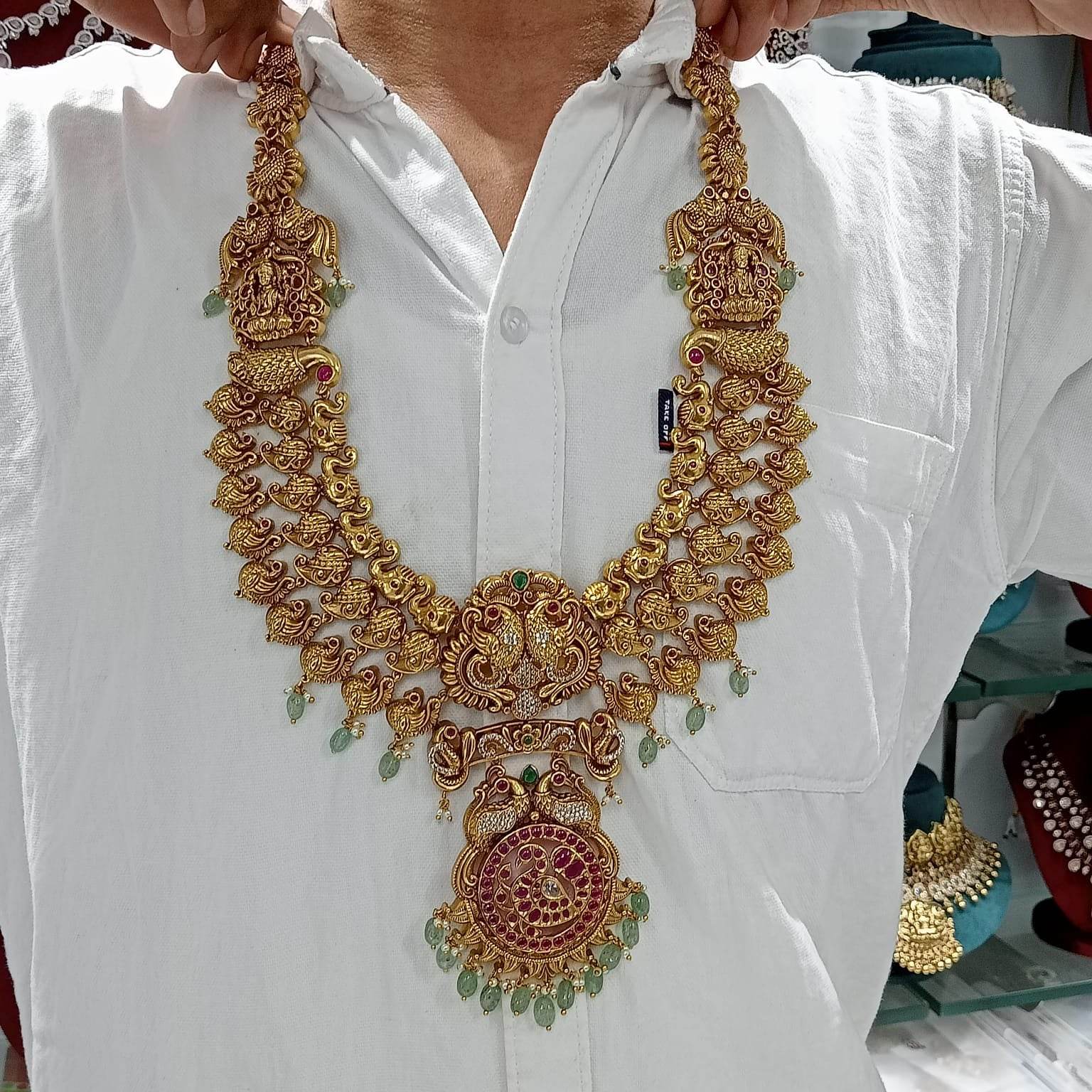 Nakshi Work with AD Stones Bridal Haram - Nakshatra Jewels