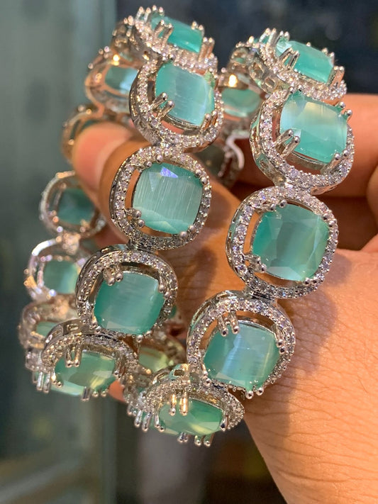 AD Stone Bangles (Silver polish)