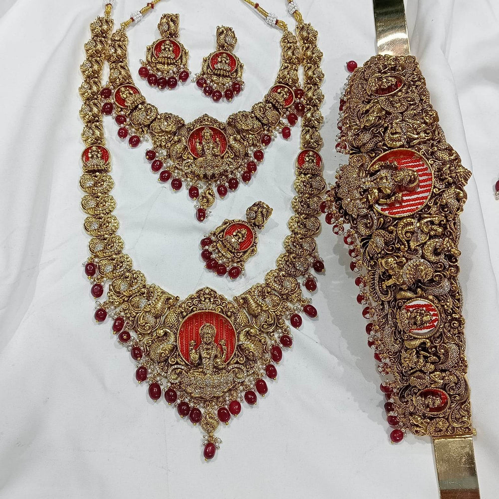 Nakshi Work with AD Stones Bridal Set (Gold Replica) - Nakshatra Jewels