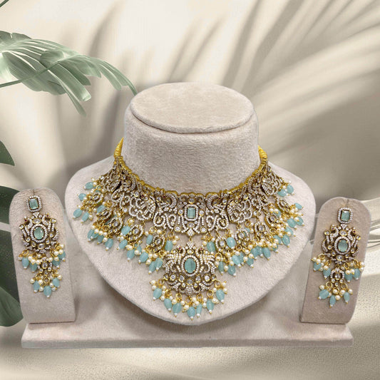 Victorian Polish with AD Stones Bridal Choker - Nakshatra Jewels
