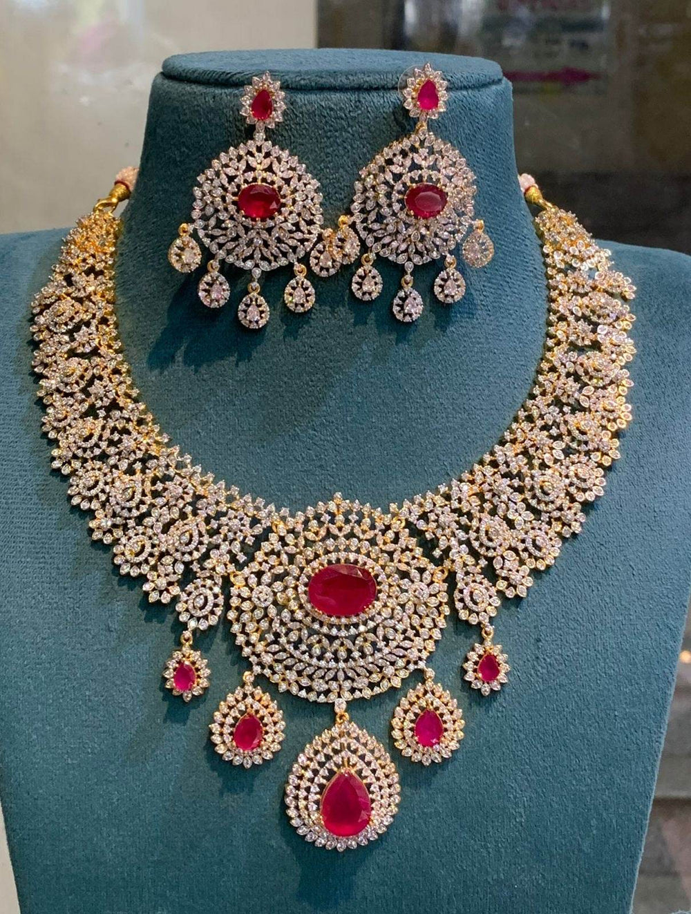 American Diamond Stones Bridal Necklace - Nakshatra Jewels