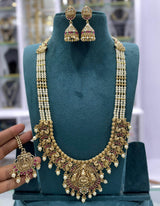 Nagasi Work with Kempu Stones Bridal Pendent with Beads Haram - Nakshatra Jewels