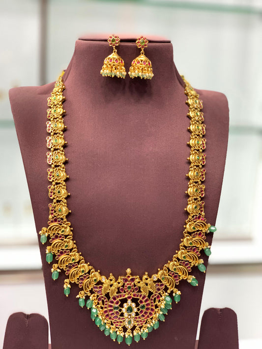 Nakshi Work with Kempu Stones Bridal Haram