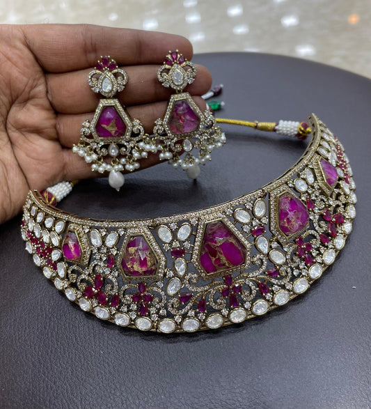 Victorian Polish AD and Mossianite Stones Bridal Choker