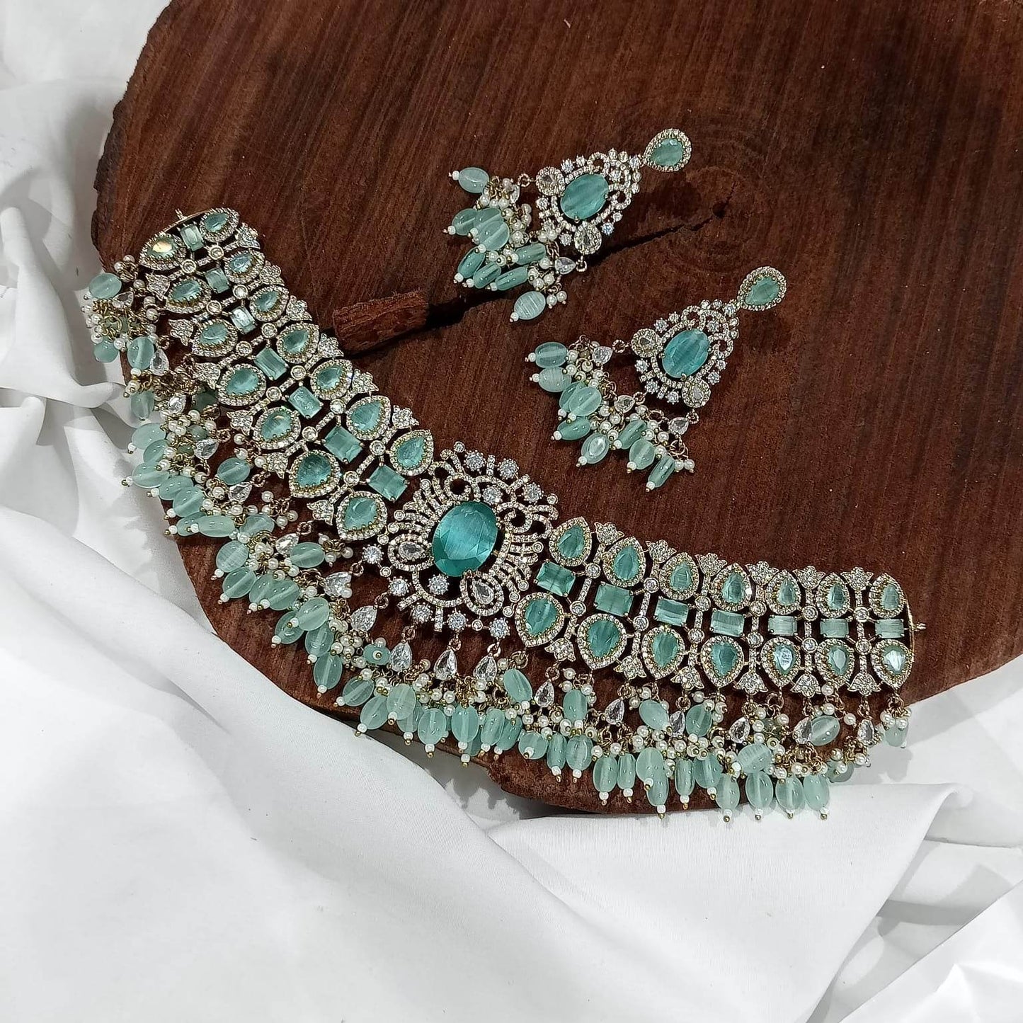Victorian Polish with AD Stones Bridal Choker - Nakshatra Jewels