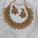 Nakshi work with Coral beads & AD Stones Necklace - Nakshatra Jewels