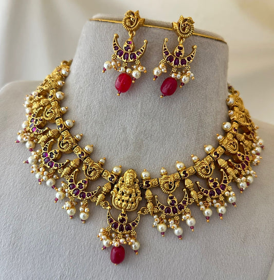 Nagasi Work with Kempu Stones Bridal Necklace