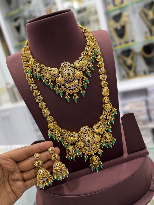 Nakshi Work with Kempu Stones Bridal Combo Set