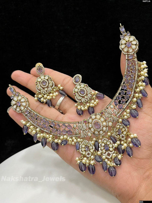 Victorian Polish AD Stones Bridal Necklace - Nakshatra Jewels