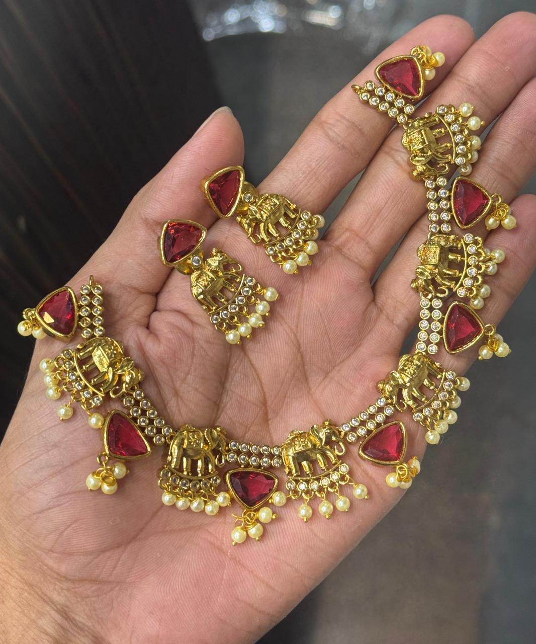 Premium Matt with AD Stones Necklace - Nakshatra Jewels
