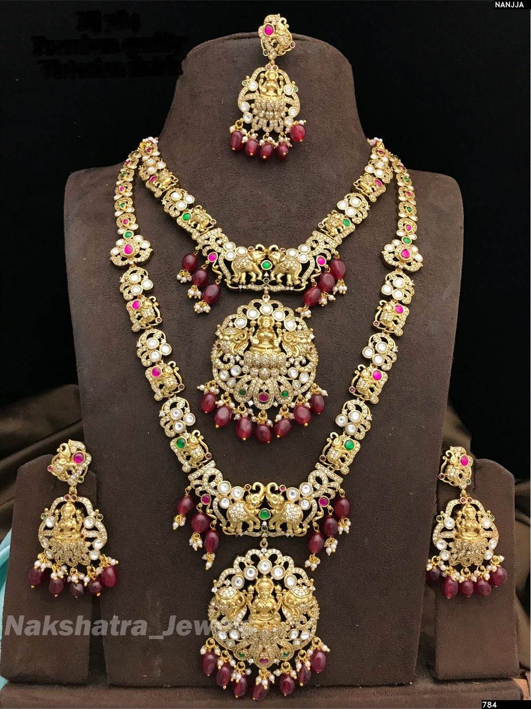 Victorian Polish with Nakshi Work Bridal Combo Set (Jaadu Kundan Stones)